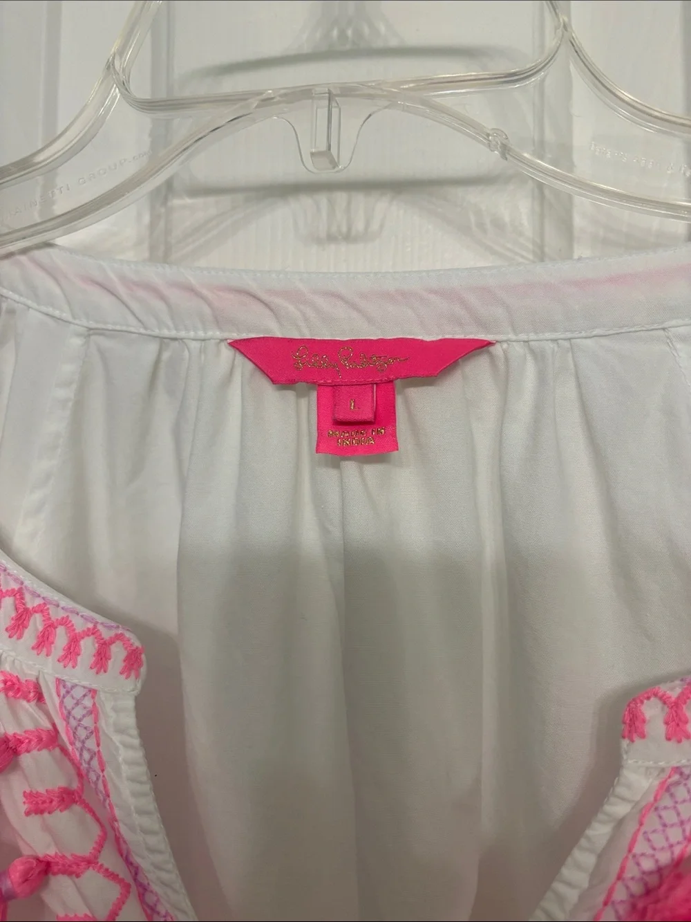 Lilly Pulitzer Kadence White  Tunic with Hot Pink Tassel & Embroidery - Picture 3 of 6